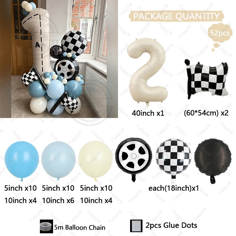 52Pcs Race Car Theme Balloon Set Blue Black Latex Balloons Checkered Flag Birthday Party Baby Shower Decor