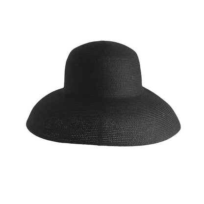 Women Panama Straw Hat Summer Sun Hats Solid Plain Elegant Wide Brim Hat Sunscreen Hepburn Style Beach Hat For Outdoor