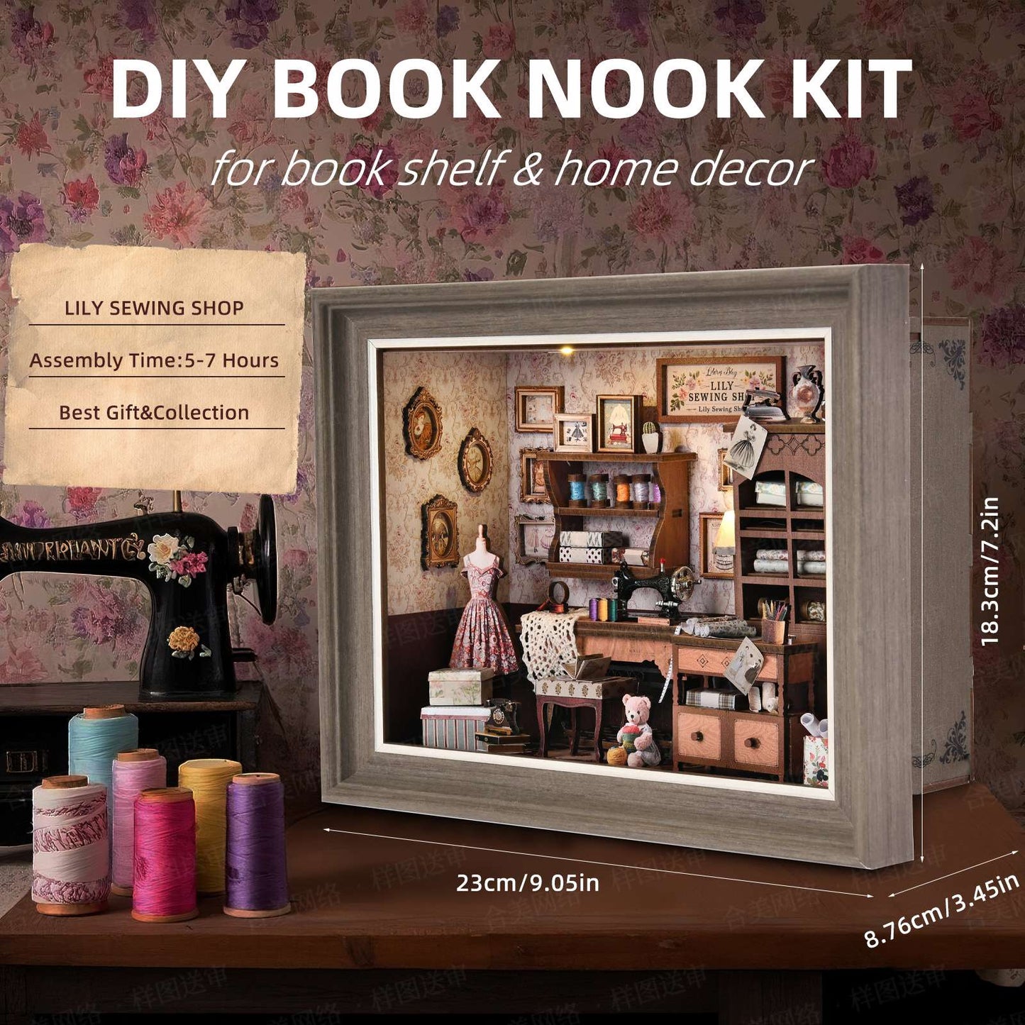 DIY Book Nook Bookshop Kit Photo Miniature Wooden Dollhouse with Light Bookshelf Insert 3D Puzzle Decor for Gift Owl Bookstore