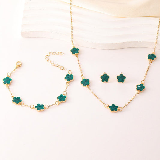 3pcs/set Lucky Five-petal Flower Necklace Bracelet Earrings Set for Women Elegant Clover Fashion Party Jewelry Gifts Accessories