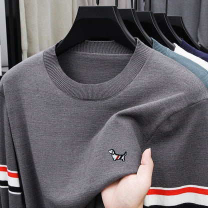 Hot Selling Original Quality Men's Knitted Sweater Striped Sleeves Cartoon Print O-Neck Pullover Autumn Winter Casual Menswear