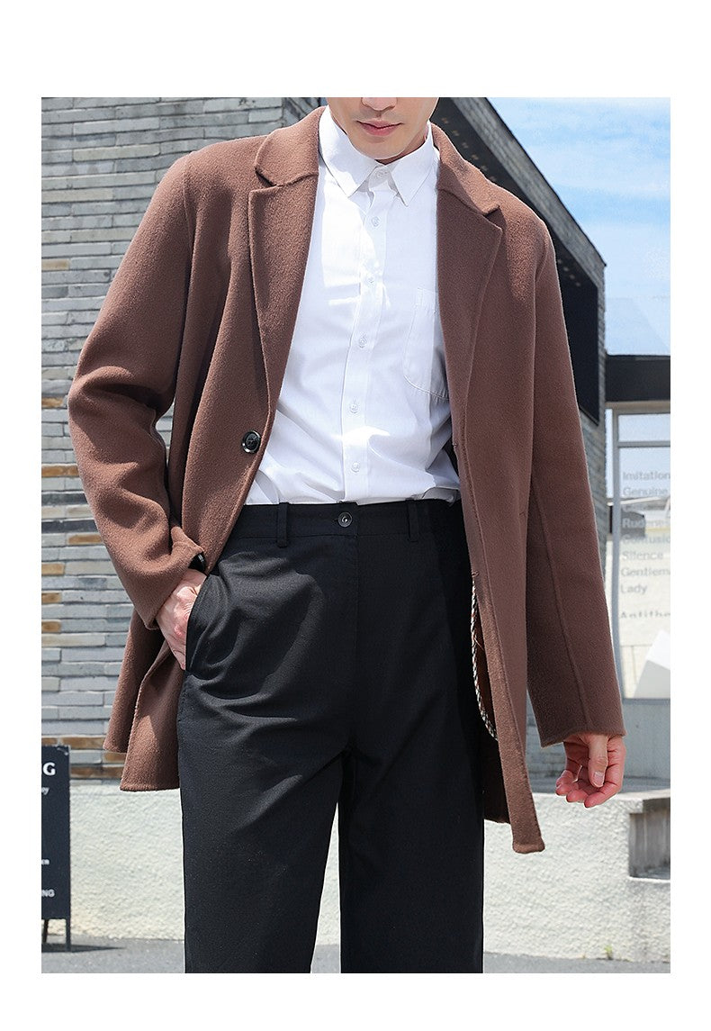 100% Wool Hand-Sewn Men's Coat Long Overcoats Boy Buttons Cardigan Long-style Woolen Coats Overcoat 2024 New