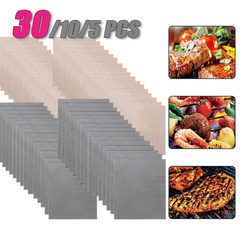 50PCS Non-Stick High Temperature Resistant BBQ Grid Pad Barbecue Mesh Reusable Easily Cleaned Cooking Pads Baking Grill Tool