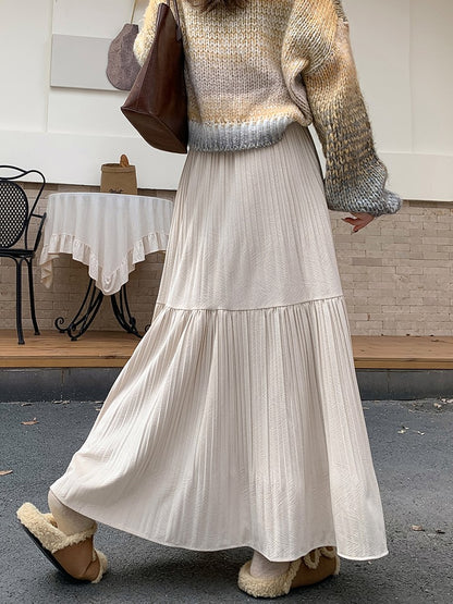 Pleated half skirt for women in autumn and winter 2025 new high waist slimming casual versatile A-line umbrella long skirt