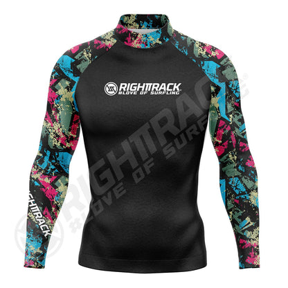 New Men's Surfing Shirt Spray Camo Lycra Rashguard RIGHTTRACK Surf Sportswear Beach UV Swimwear UPF50+ Clothes