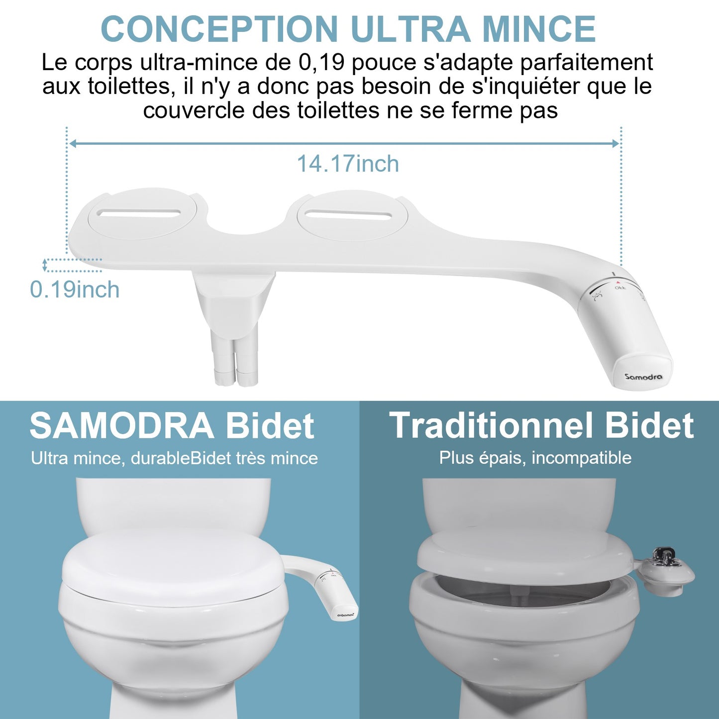 SAMODRA Pulverizador de bidê para vaso sanitário direito/esquerdo, não elétrico, bico duplo, assento de vaso sanitário, ducha higiênica para acessórios de banheiro