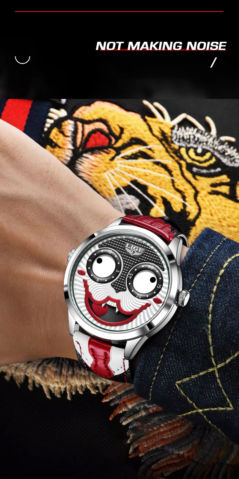 LIGE 2025 Creative Watches For Men Clown Fashion Quartz Wristwatches Waterproof Leather Strap Mens Watch Cool Joker Reloj Hombre