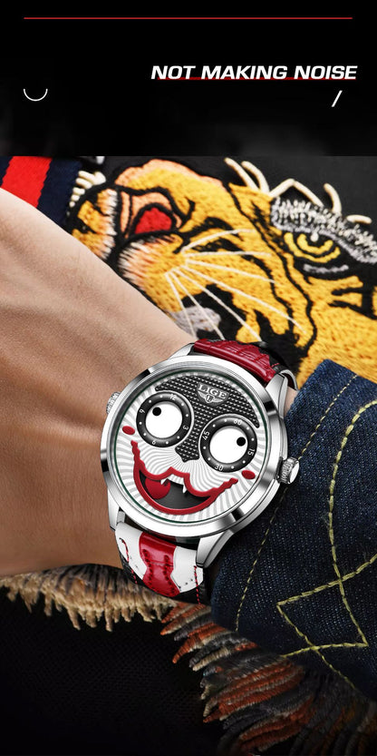 LIGE 2025 Creative Watches For Men Clown Fashion Quartz Wristwatches Waterproof Leather Strap Mens Watch Cool Joker Reloj Hombre