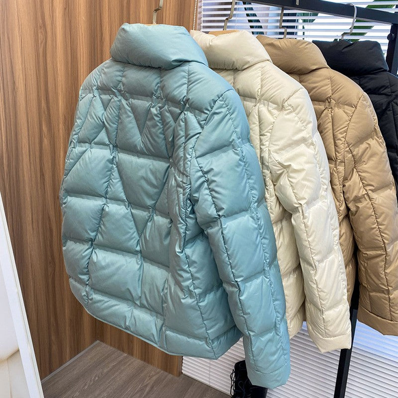 Janveny 2025 New Autumn Winter Lightweight Puffer Jacket Women Long Sleeve Single Breasted Duck Down Coat Female Short Parkas