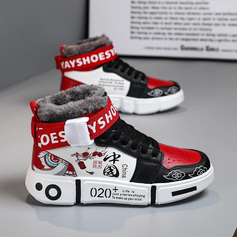 Mens Board Shoes 2025 Winter New High Top Winter Warm Casual Sports Shoes Flat Cotton Comfortable Outdoor Walking Shoes for Men