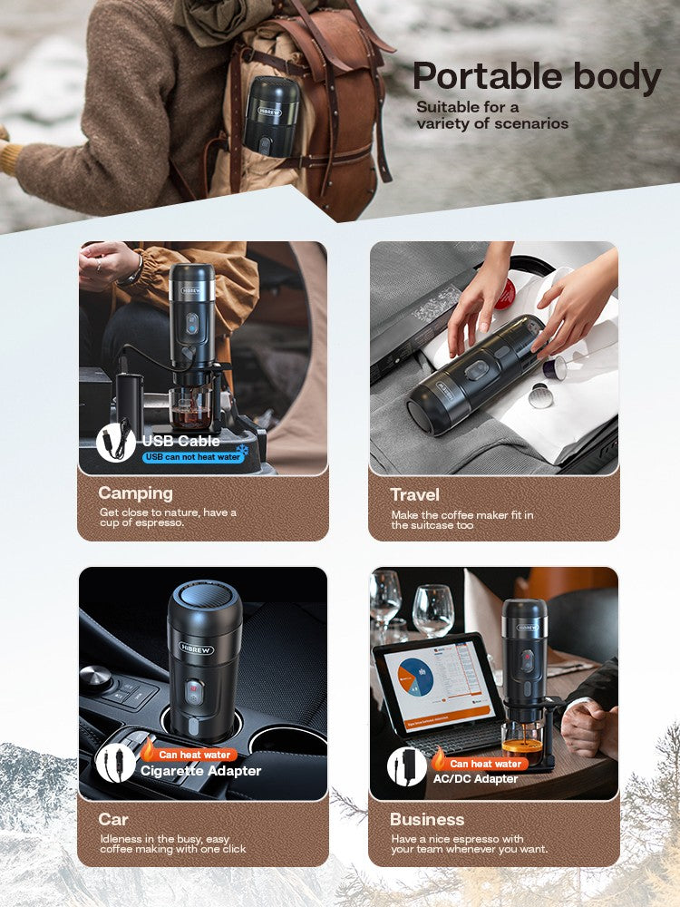 HiBREW Máquina de Café Portátil para Carro e Casa, DC12V Cafeteira Expresso Compatível com Cápsula Nespresso Dolce Pó de Café H4A