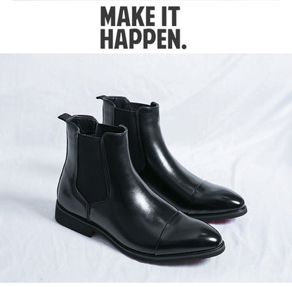 Botas masculinas Chelsea com sola vermelha, tornozelo, bico redondo para negócios, estilo Aura, sapatos masculinos tamanho 38-46, botas masculinas