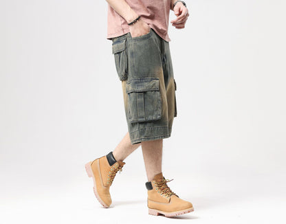 ABOORUN Mens Plus Size Loose Baggy Denim Shorts Fashion Streetwear Hip Hop Skateboard Cargo Jeans Short for Male R1402
