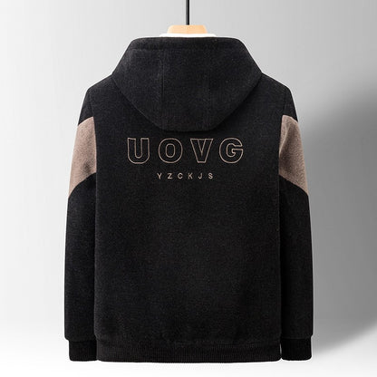 Winter Patchwork Woolen Jacket Men Hooded Short Trench Coat Thickened Warm Casual Business Social Overcoat