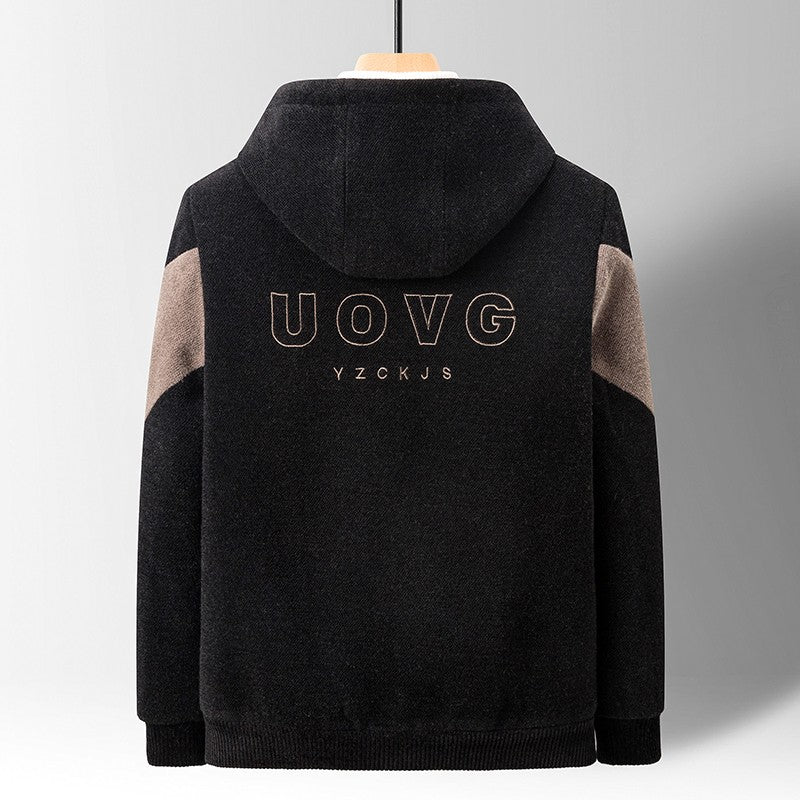 Winter Patchwork Woolen Jacket Men Hooded Short Trench Coat Thickened Warm Casual Business Social Overcoat