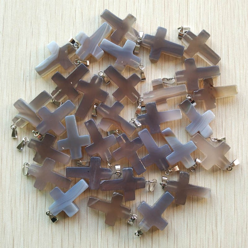 Wholesale 50pcs/lot Fashion Hot Sell Natural Stone Mixed Color Assort Cross Pendants Charms Fit Necklaces Jewelry Making