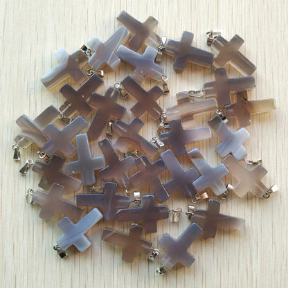 Wholesale 50pcs/lot Fashion Hot Sell Natural Stone Mixed Color Assort Cross Pendants Charms Fit Necklaces Jewelry Making