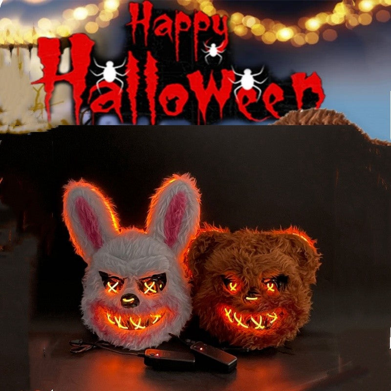 Halloween Cosplay Party Luminous LED Light Face Mask Make-up Horror Rabbit Bear Mask Headgear Cartoon Animal Carnival Head Cover
