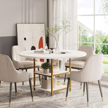 Golden 47 Round Dining Table for 4 with 2-Tier Storage for Kitchen