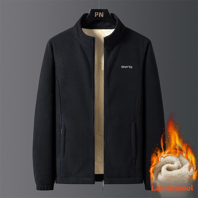 Jaqueta Masculina de Algodão Gola Alta, Espessa, Lã de Cordeiro, Confortável, Quente, Respirável, Corta-Vento, para Pesca de Lazer no Inverno