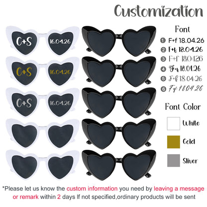 12-120Pcs Custom Wedding Sunglasses Personalised Heart Shaped Sunglasses Wedding Party Favors for Guest Date Initials Custom