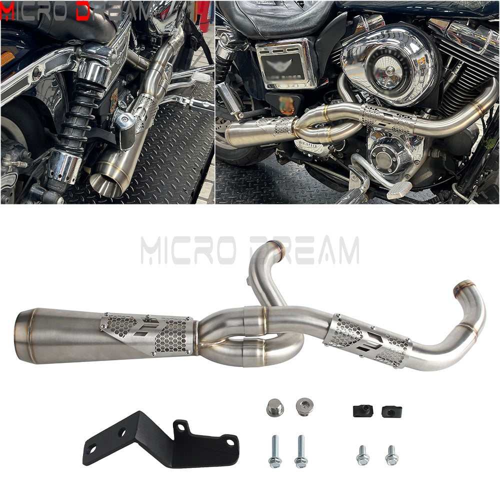 Slip-on Muffler Full Exhaust System 2-in-1 Muffler Pipe For Harley Dyna Low Rider S FXDLS Super Wide Glide FXD FXDWG   FXDF FXDB