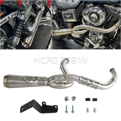 Slip-on Muffler Full Exhaust System 2-in-1 Muffler Pipe For Harley Dyna Low Rider S FXDLS Super Wide Glide FXD FXDWG   FXDF FXDB
