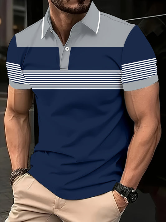 Striped Patchwork Casual Fashion Polo Shirt Business Style Men's Simple and Elegant
