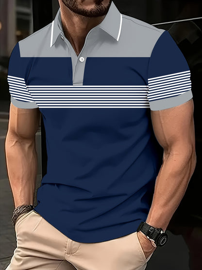 Striped Patchwork Casual Fashion Polo Shirt Business Style Men's Simple and Elegant