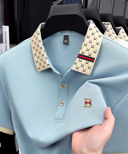 Luxury brand B letter embossed short sleeve polo shirt men summer lightweight breathable new fashion color blocked lapel T-shirt