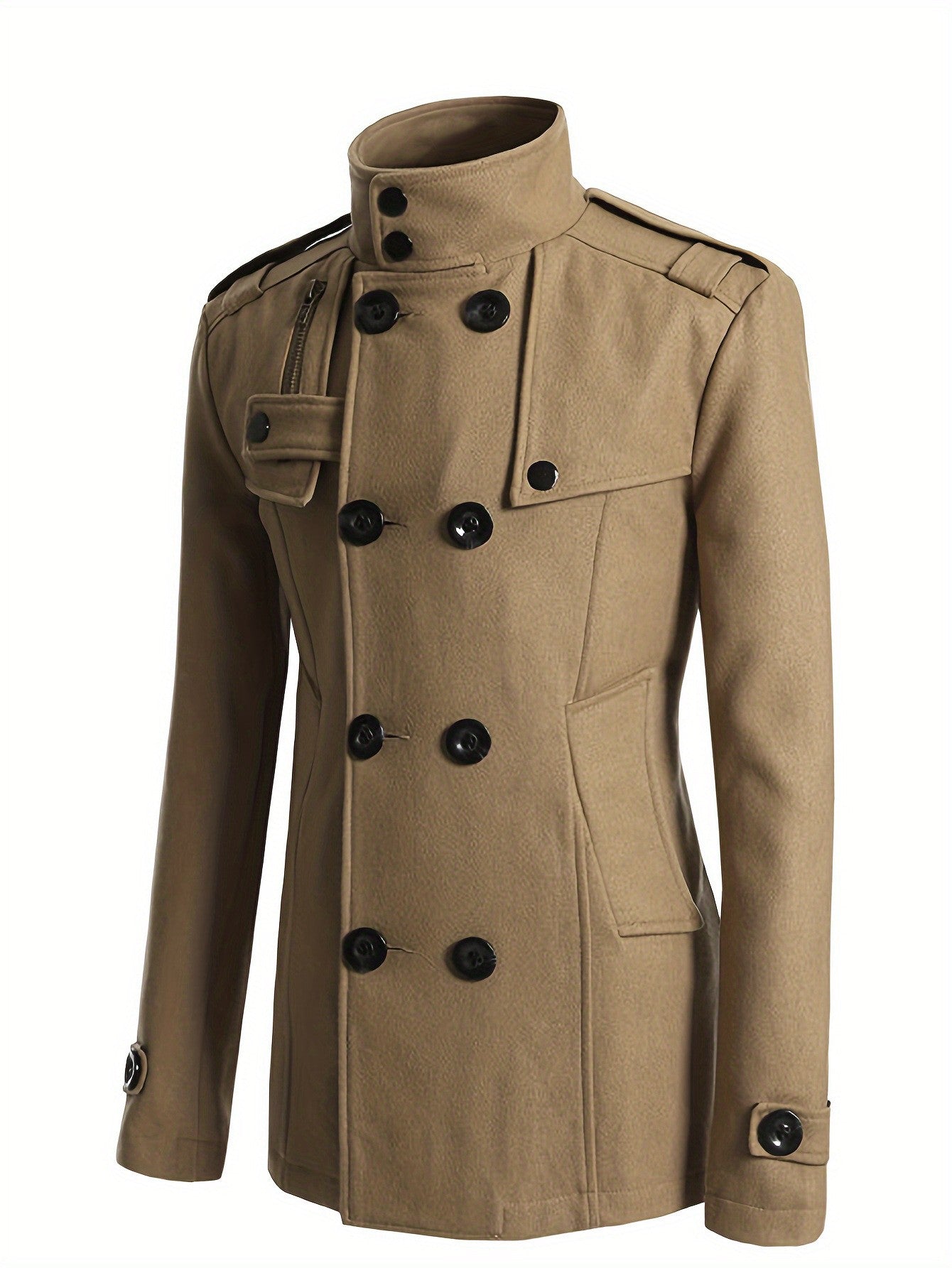 Men's Streetwear Solid Color Mid-length Woolen Coat Fashion Casual Button-down Suit Collar Jacket Leisure Luxury Retro Clothes
