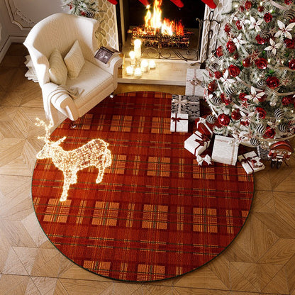 VIKAMA Christmas Round Crystal Velvet Carpet, Living Room Sofa Mat, Non-slip Bedroom Bedside Rug, Holiday Home Decoration