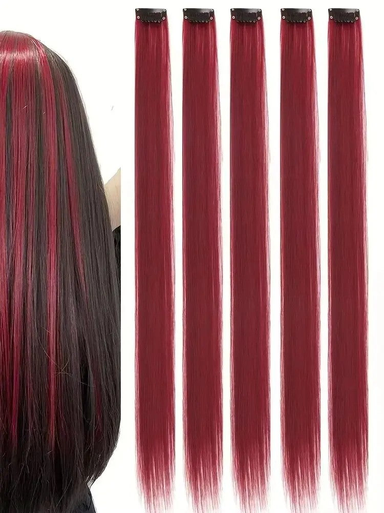 Extensões de Cabelo Cintilantes em Degradê de Três Cores Presilhas de Cabelo Sintético Cintilante Arco-Íris Resistente ao Calor