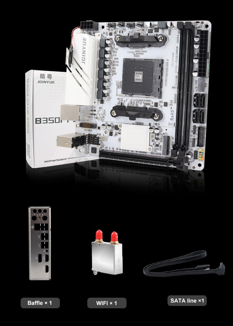 JGINYUE B350 Chip Placa-mãe MINI-ITX AM4 DDR4 para Desktop Gaming AMD Placa-mãe B350I-PLUS ARGB Sata NVME