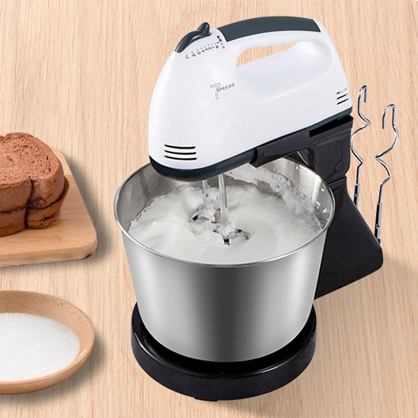 1pc-Dual-Power Kitchen Mixer - Electric & Manual Handheld Blender for Baking/Cooking (Includes Mixing Bowl)