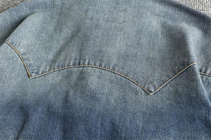 Autumn New American Retro Heavyweight Double Pocket Denim Cargo Shirt Men's Simple 100% Cotton Washed Casual Blouses Thin Jacket
