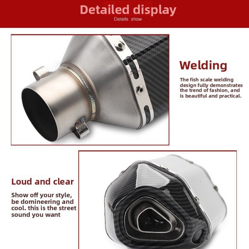 Carbon Fiber Body Tail Hexagonal Modified Exhaust Pipe Muffler Motorcycle 51mm Diameter Resistant