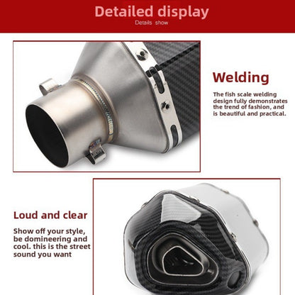 Carbon Fiber Body Tail Hexagonal Modified Exhaust Pipe Muffler Motorcycle 51mm Diameter Resistant
