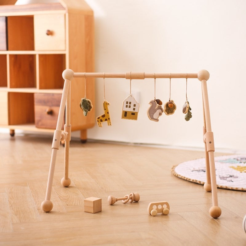 Móbile de Berço de Madeira, Chocalho e Mordedor, Brinquedos Sensoriais para Bebês, Brinquedos de Atividades para Carrinhos, Presentes para Ginásios de Bebês Recém-Nascidos