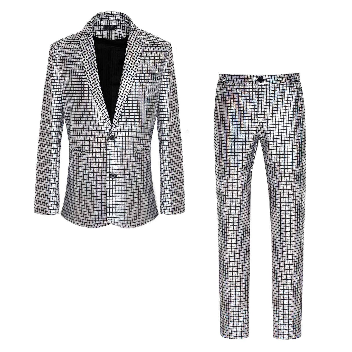 Men's New Cool Performance Set, Sequin Gold Stamping Business Casual Two-piece, One-row Two-button Slim-fit Blazer + Trousers