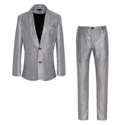 Men's New Cool Performance Set, Sequin Gold Stamping Business Casual Two-piece, One-row Two-button Slim-fit Blazer + Trousers