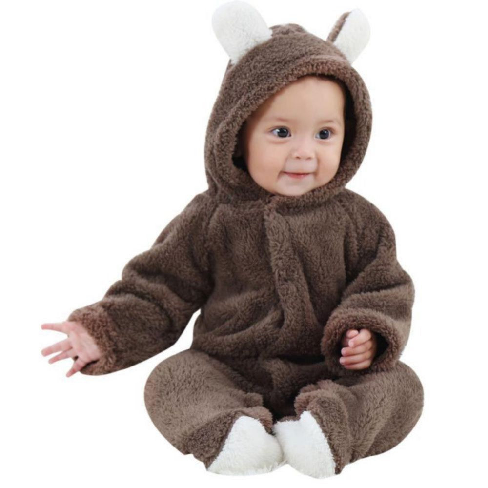 Winter Newborn Baby Plush Bodysuit Jumpsuit Cartoon Hoodies Boy Girl Romper Twins Clothes Korean version 0-12M