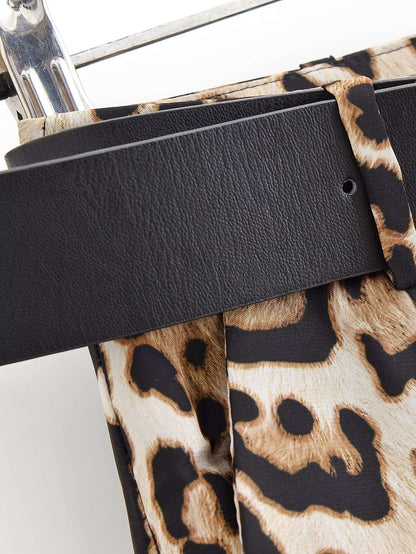 UNIZERA Leopard Satin with Belt High Waisted Trousers Wide Leg Pants Women's Clothing 2025 Summer New Arrivals Casual Pants