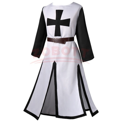 Men's Medieval Templar Knight Surcoat Set Renaissance Warrior Tunic Cloak with Belt Halloween Cosplay Outfit