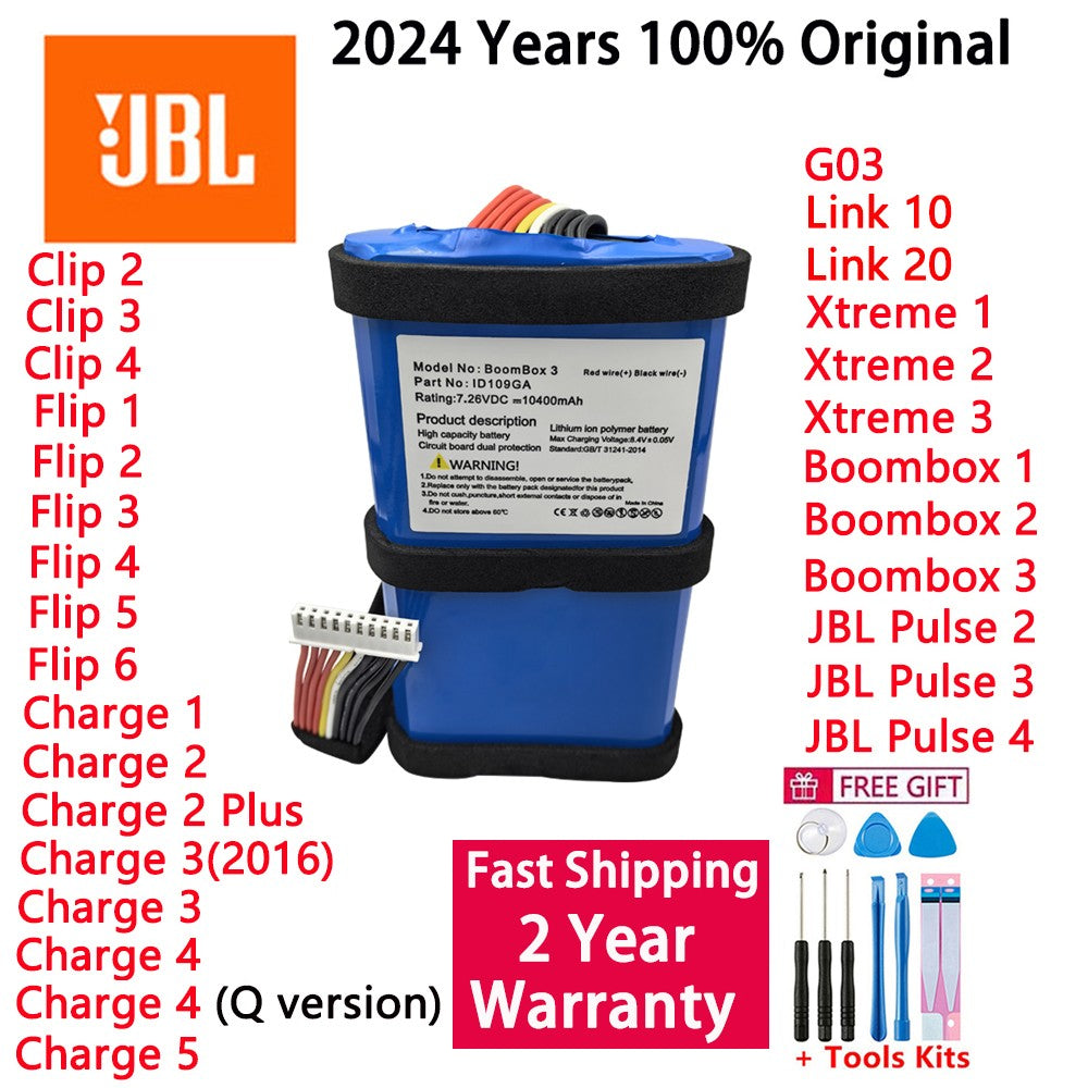 Bateria de substituição de alto-falante original de 2024 para JBL Link 10 20 G03 Clip Charge Boombox Pulse Xtreme Flip 1 2 3 4 5 6 Bateria