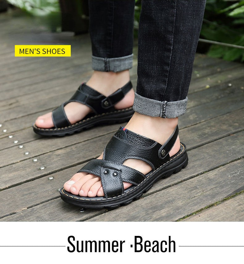 Summer Men Leather Sandals Genuine Leather Non-slip Men Shoes Slippers Outdoor Thick-soled Beach Shoes Comfor Soft Men sandalias