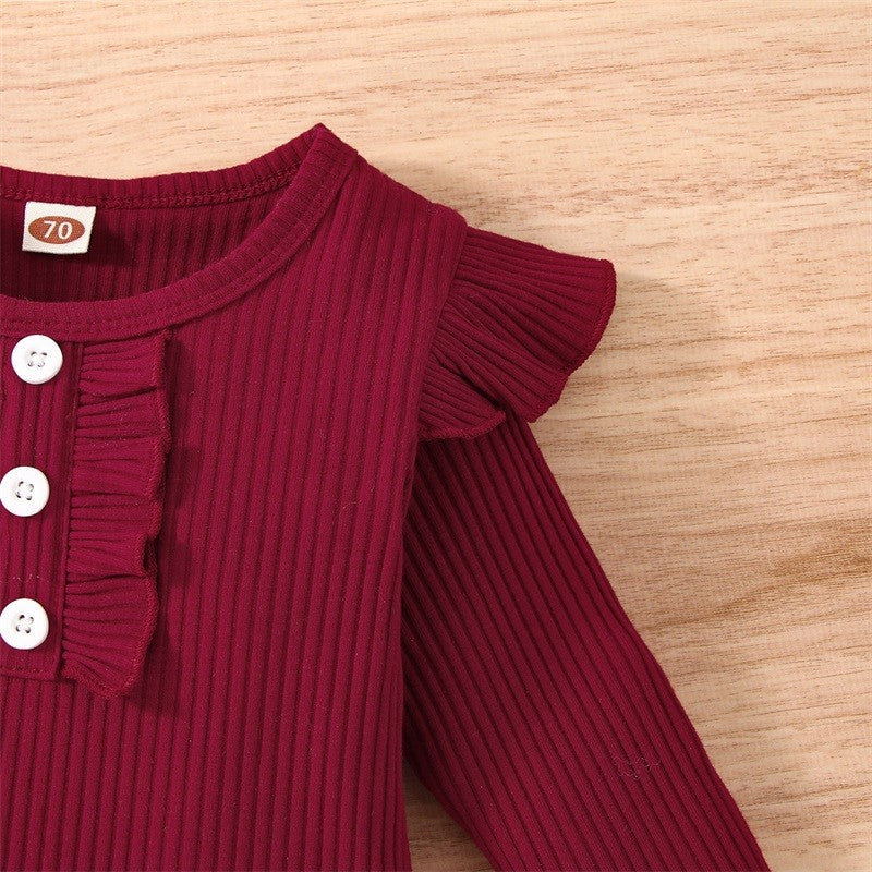 Infant Toddler Baby Girl Fall Winter Outfits Long Sleeve Romper Knitted Bodysuit with Plaid Skirt 2Pcs Christmas Outfits