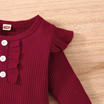 Infant Toddler Baby Girl Fall Winter Outfits Long Sleeve Romper Knitted Bodysuit with Plaid Skirt 2Pcs Christmas Outfits
