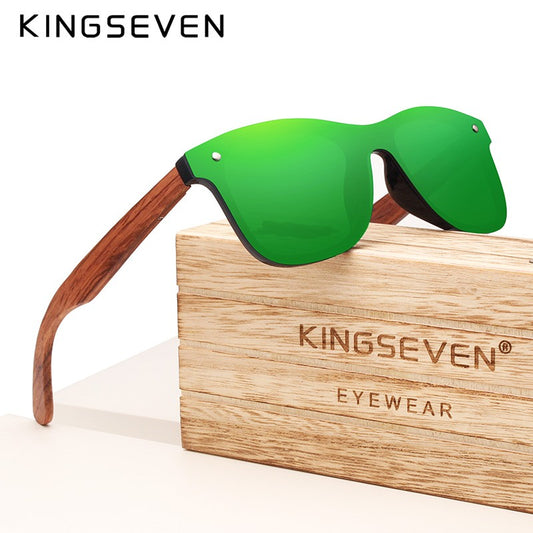 KINGSEVEN Polarized UV400 Vintage Sunglasses For Men Brand Wooden Flat Lens Square Frame Women Eye Protection Oculos Eyewear