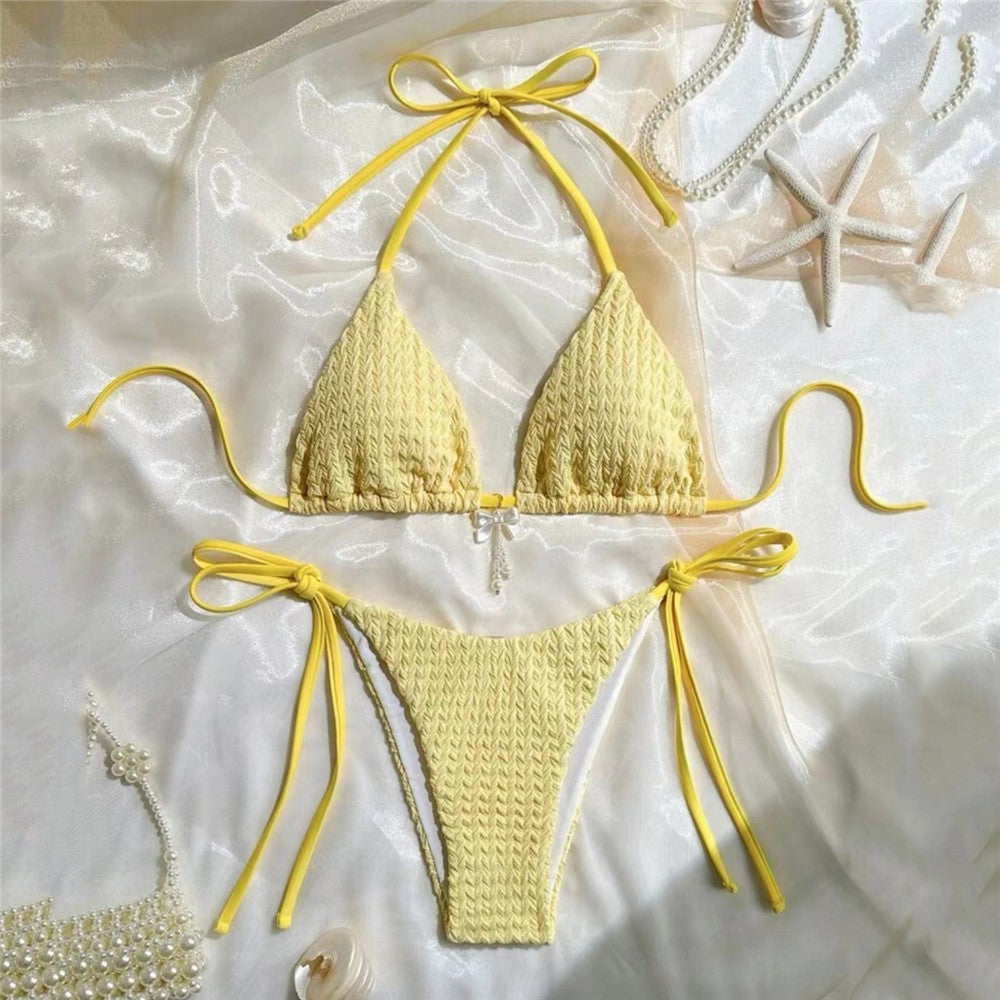 Yellow Halter String Triangle Micro Bikini Thong Solid Swimwears Micro Thong Sexy Swimsuit Women Bathing Suit Bikinis Sets 2025